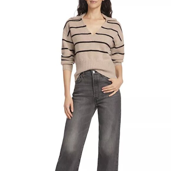 NEW ReformationBeckie Striped Cashmere V-Neck Sweater S#2176